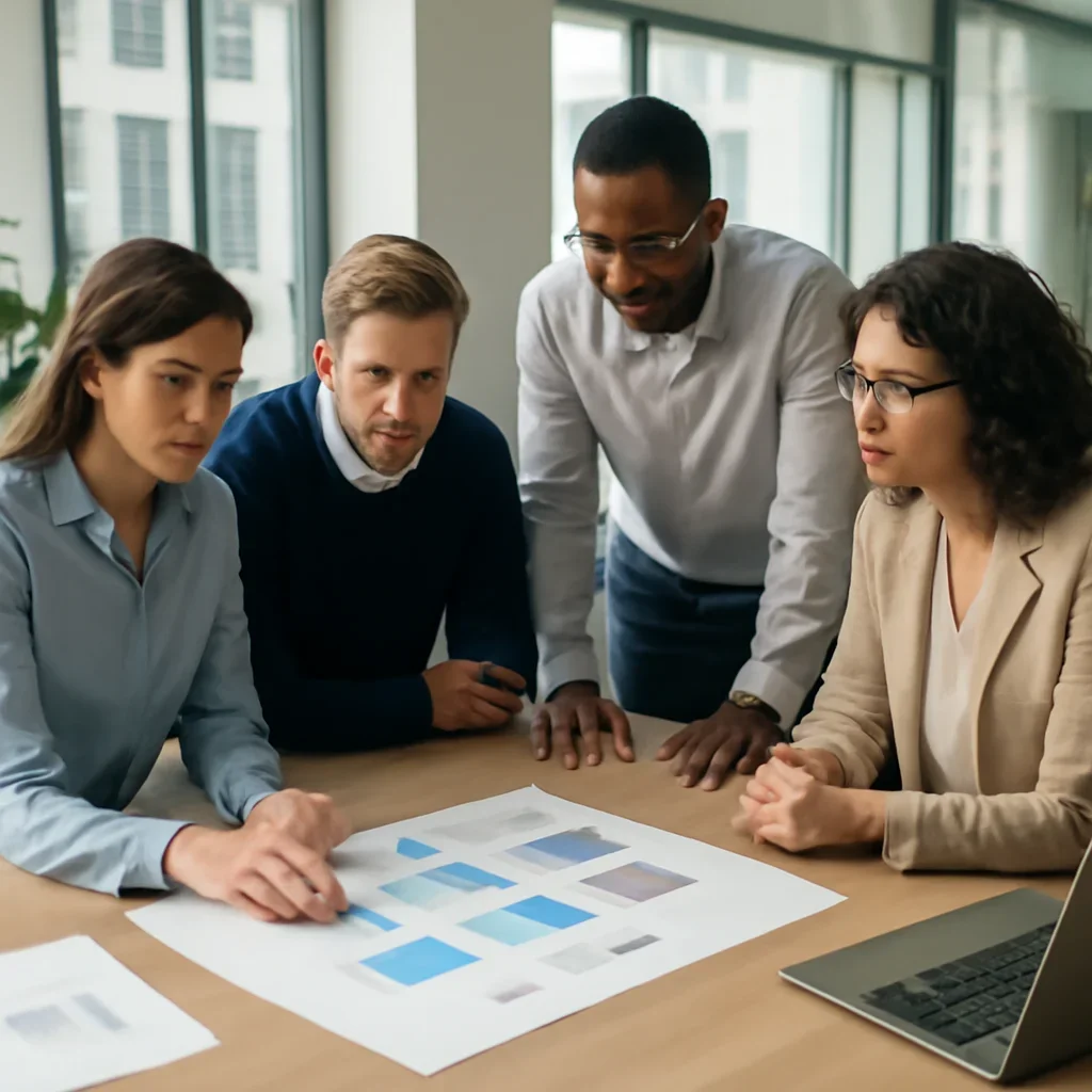 Team reviewing campaign workflow for Google Search Console Marketing
