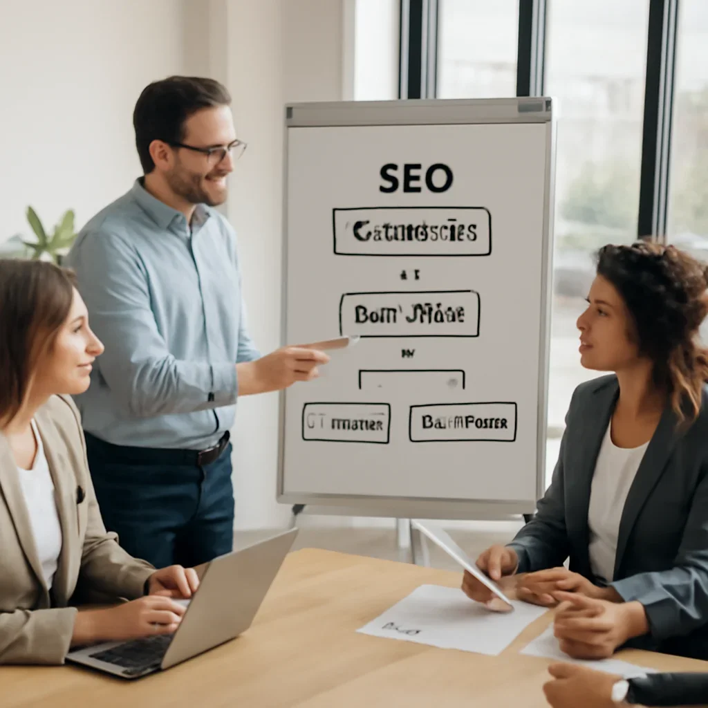 Team reviewing campaign workflow for SEO Victoria BC