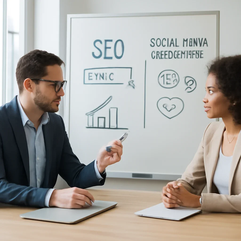 Digital marketing planning session related to SEO vs Social Media Marketing