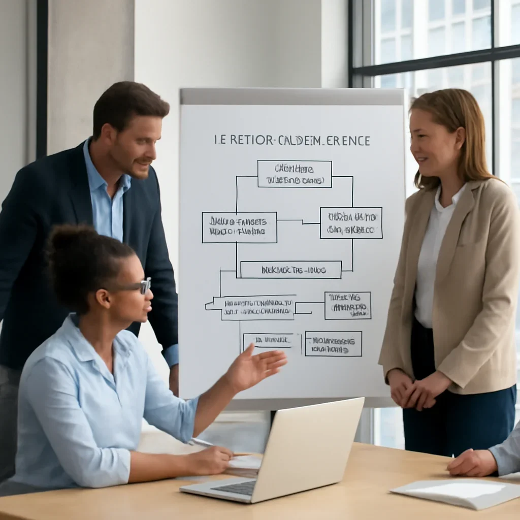 Team reviewing campaign workflow for Technical SEO